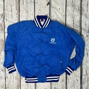 Vintage 1980s Champion Company Blue MVP Brand Button Up 80s Jacket